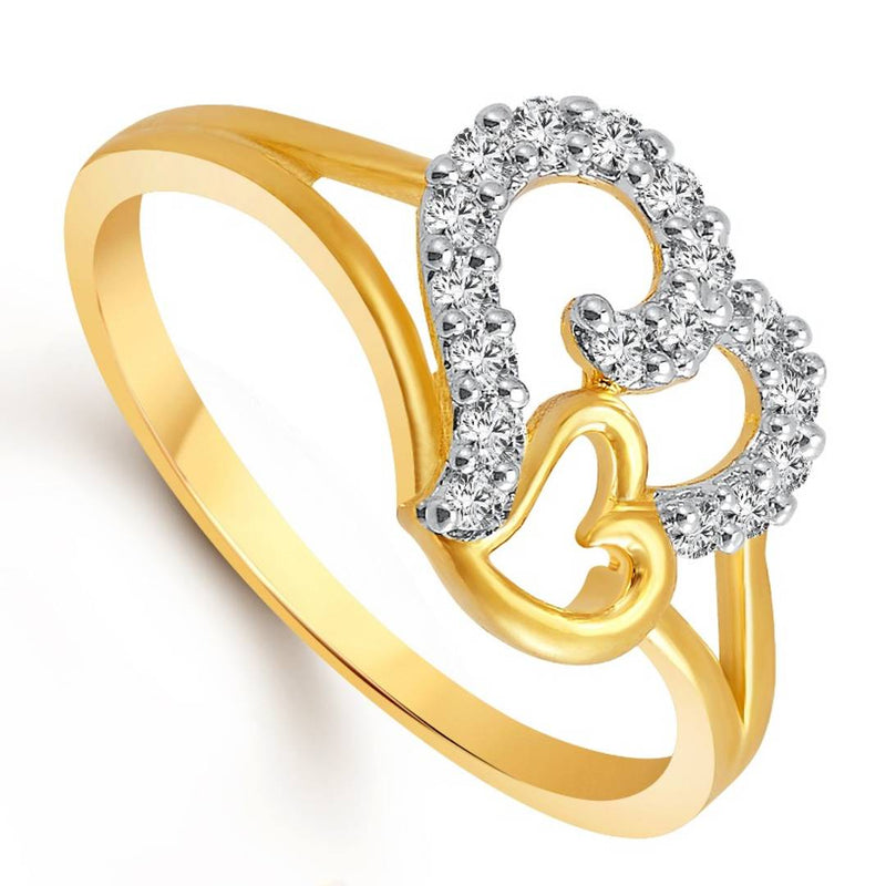 Couple Heart (CZ) Gold and Rhodium Plated Alloy Ring for Women and Girls - [VFJ1020FRG]