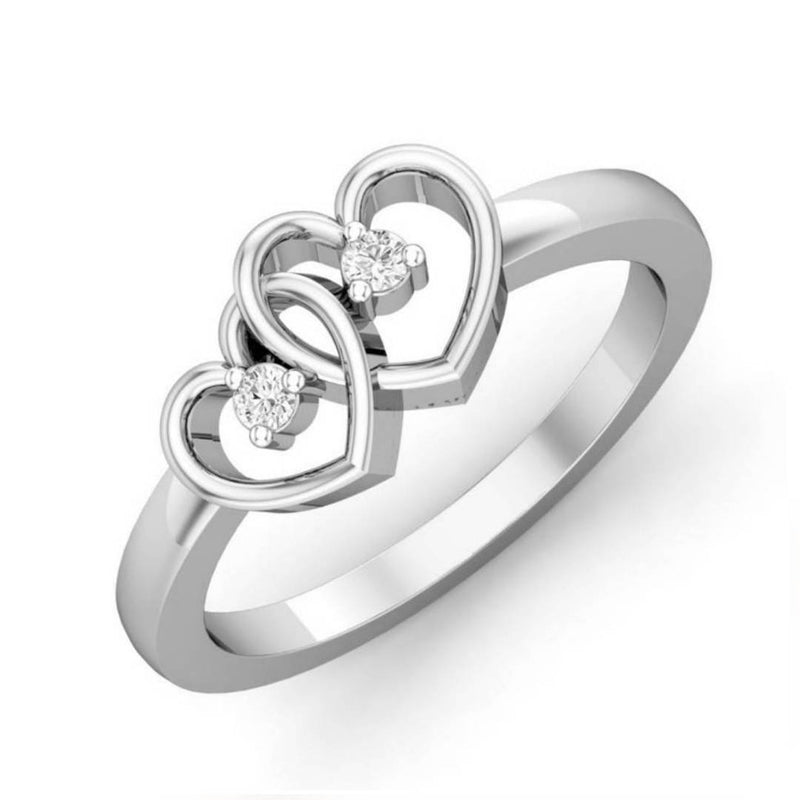 Fancy Dual Heart (CZ) Rhodium Plated Ring for Women and Girls - [VFJ01047FRR]