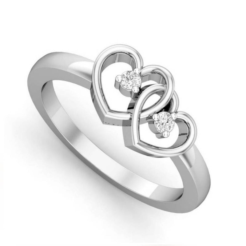 Fancy Dual Heart (CZ) Rhodium Plated Ring for Women and Girls - [VFJ01047FRR]