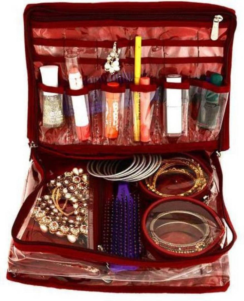 Satin Jewellery Makeup Beauty Travelling bag Vanity box (Maroon)