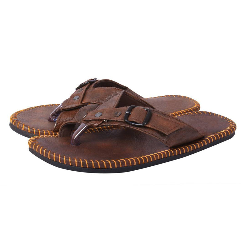 Men's Stylish Tan Synthetic Leather Casual Slipper