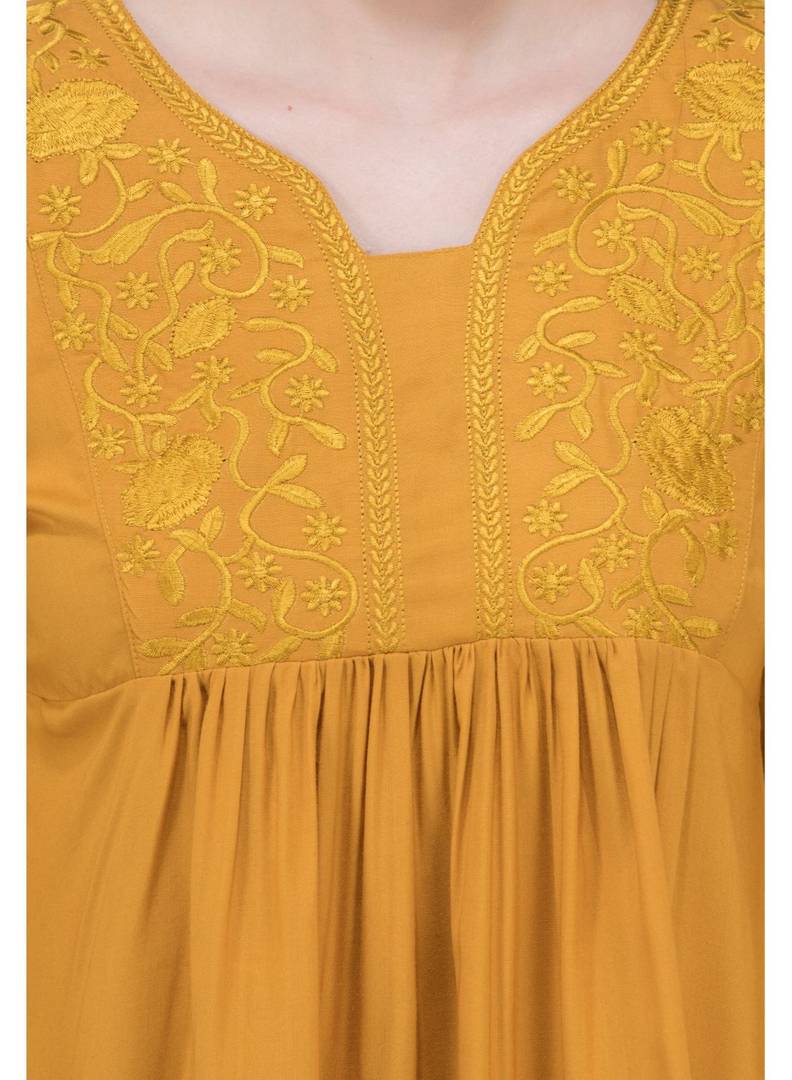 Women's Rayon Mustard Embroidered Top