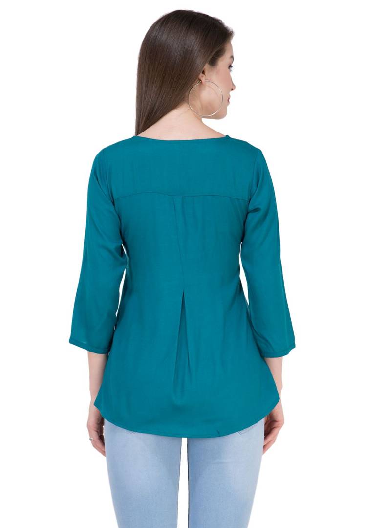Women's Rayon Blue Embroidered Top