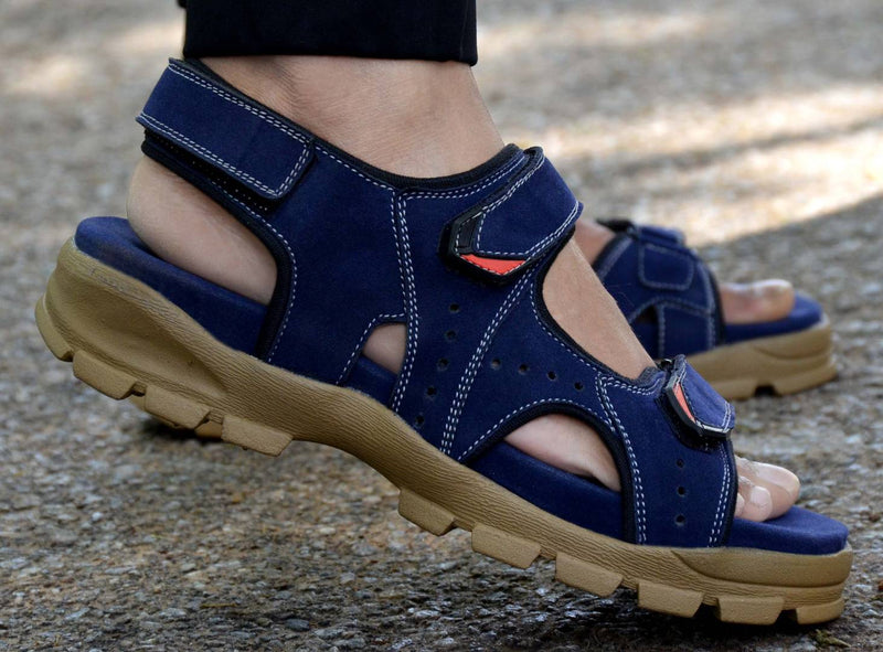 Blue Synthetic Self Design Comfort Sandals for Men's