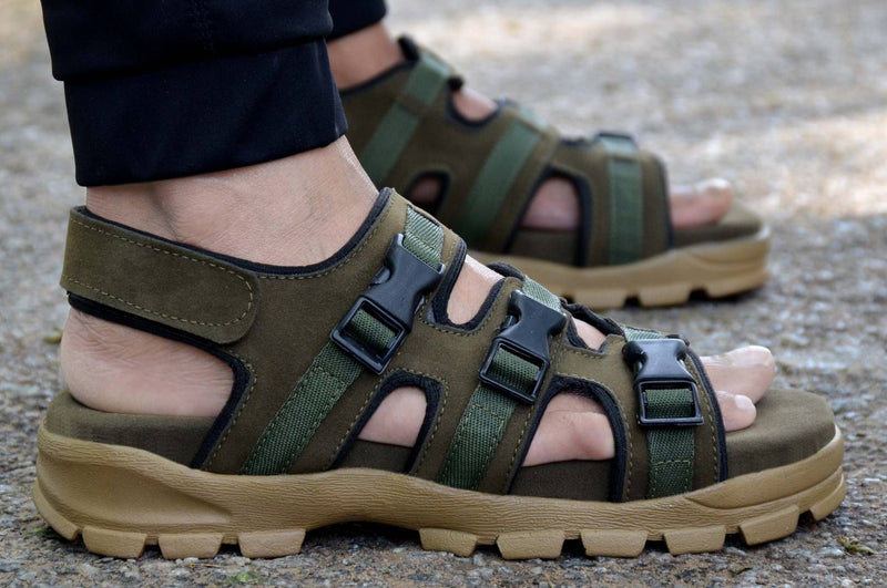 Olive Synthetic Self Design Comfort Sandals for Men's