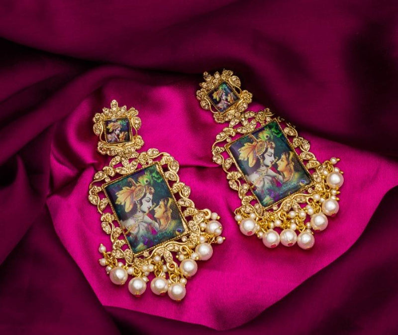 Kundan and Pearl Gold Plated Photo Image Earrings