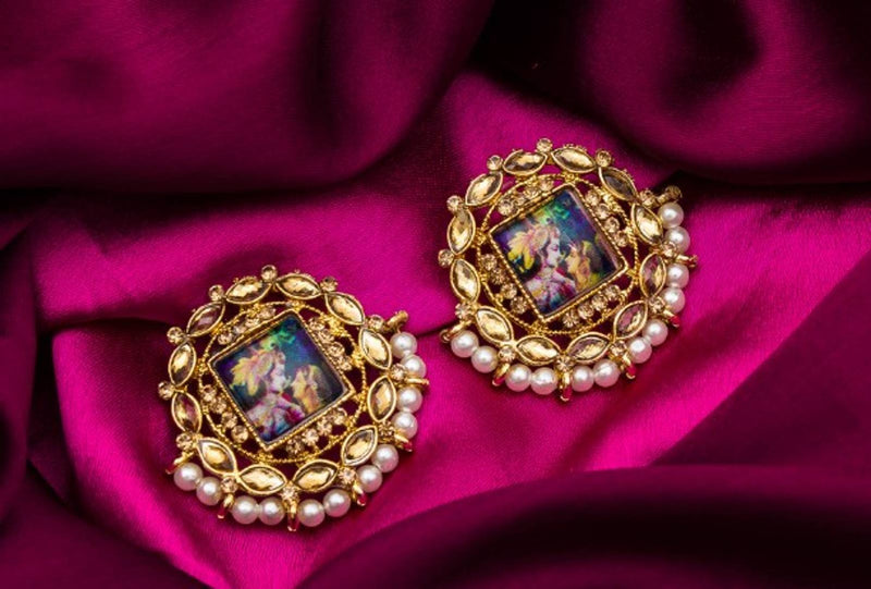 Kundan and Pearls Gold Plated Photo Image Earrings