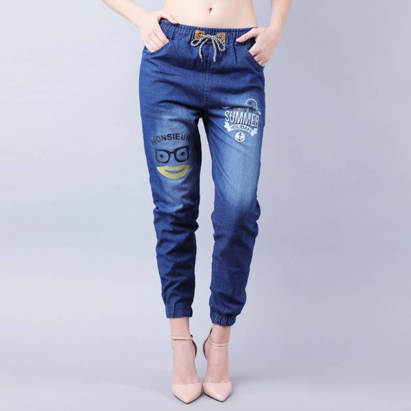 Blue Denim Printed Jeans