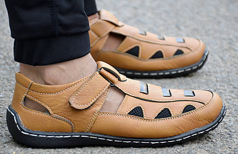 Comfy Tan Synthetic Velcro Sandals for Men's