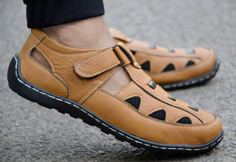 Comfy Tan Synthetic Velcro Sandals for Men's