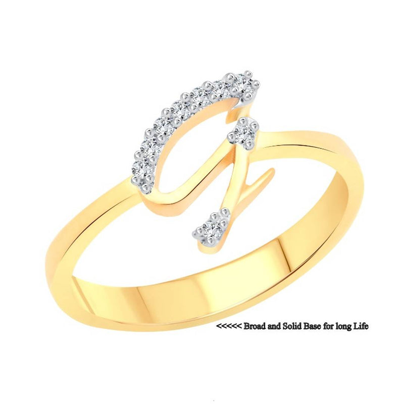 initial ''G'' Letter (CZ) Gold and Rhodium Plated Alloy Ring for Women and Girls