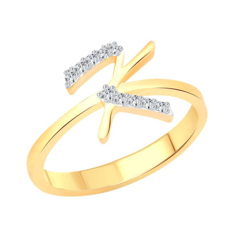 initial ''K'' Letter (CZ) Gold and Rhodium Plated Alloy Ring for Women and Girls