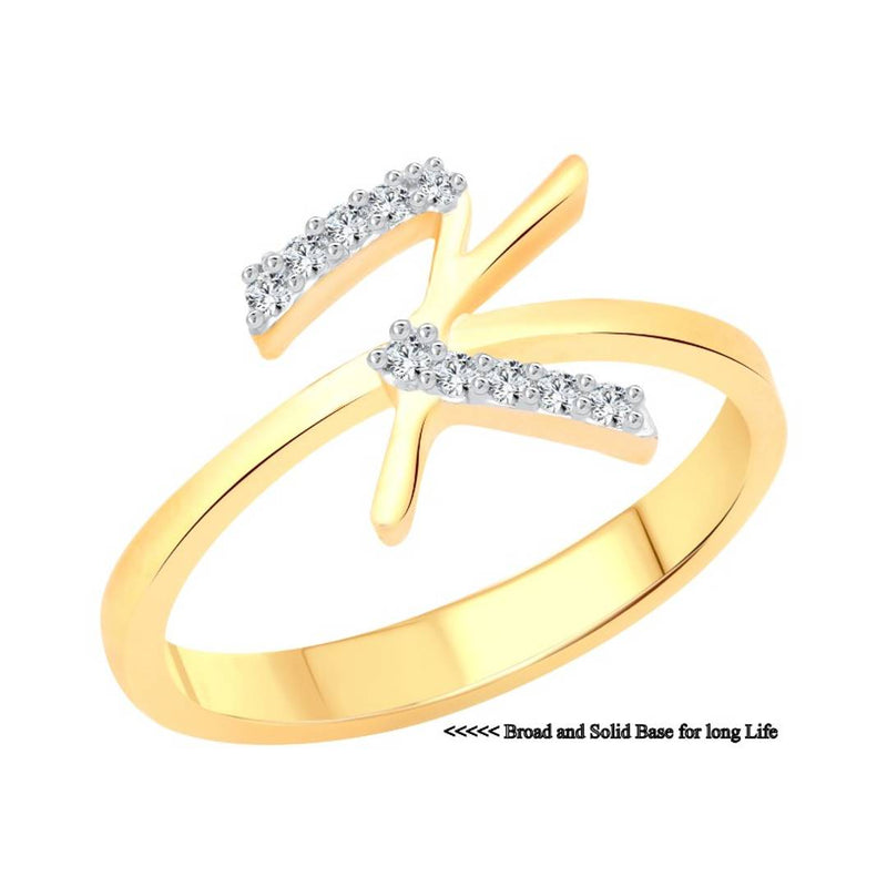 initial ''K'' Letter (CZ) Gold and Rhodium Plated Alloy Ring for Women and Girls