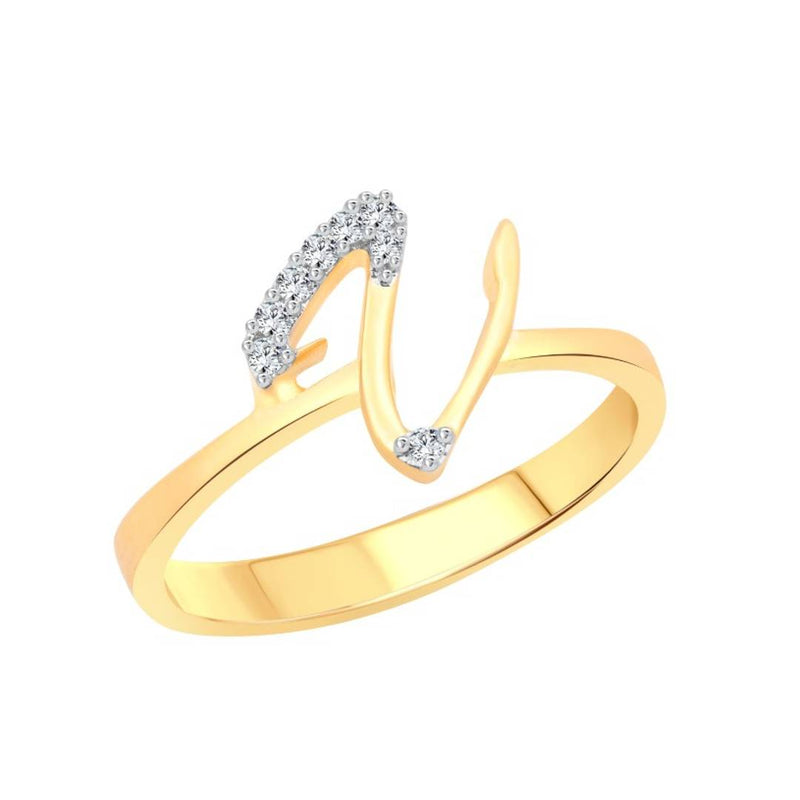 initial ''V'' Letter (CZ) Gold and Rhodium Plated Alloy Ring for Women and Girls