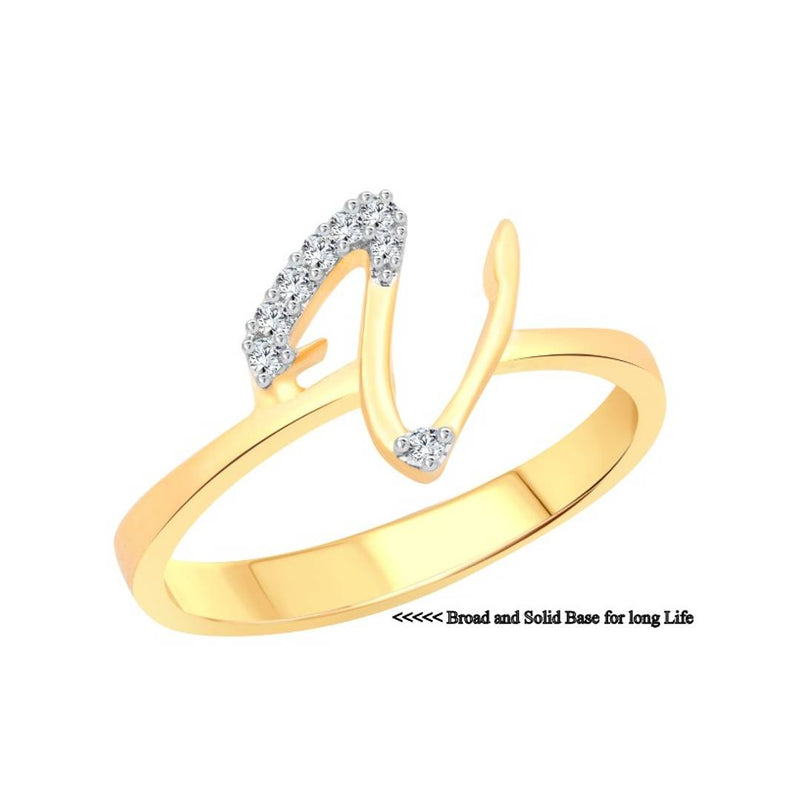 initial ''V'' Letter (CZ) Gold and Rhodium Plated Alloy Ring for Women and Girls