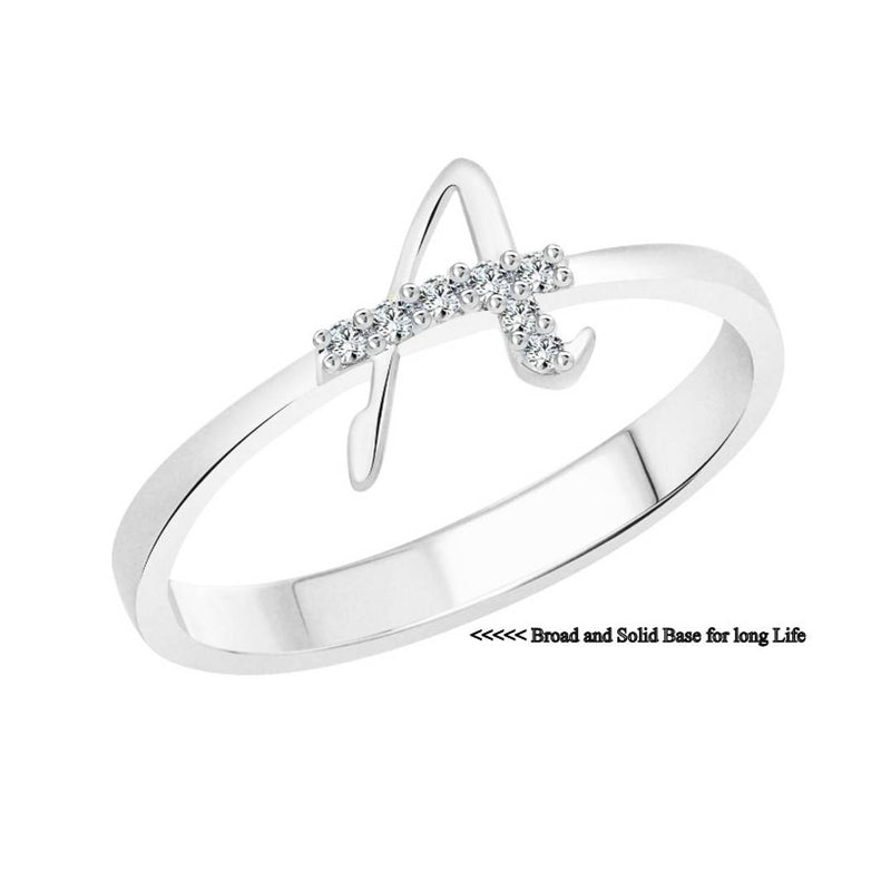 initial ''A'' Alphabet (CZ) Silver and Rhodium Plated Alloy Ring for Women and Girls