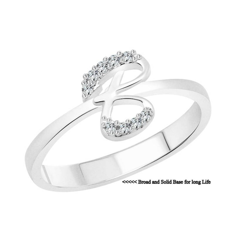 initial ''B'' Alphabet (CZ) Silver and Rhodium Plated Alloy Ring for Women and Girls