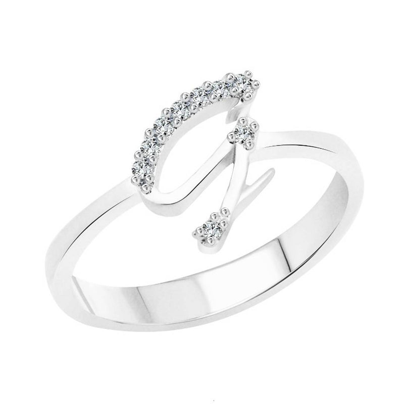 initial ''G'' Alphabet (CZ) Silver and Rhodium Plated Alloy Ring for Women and Girls