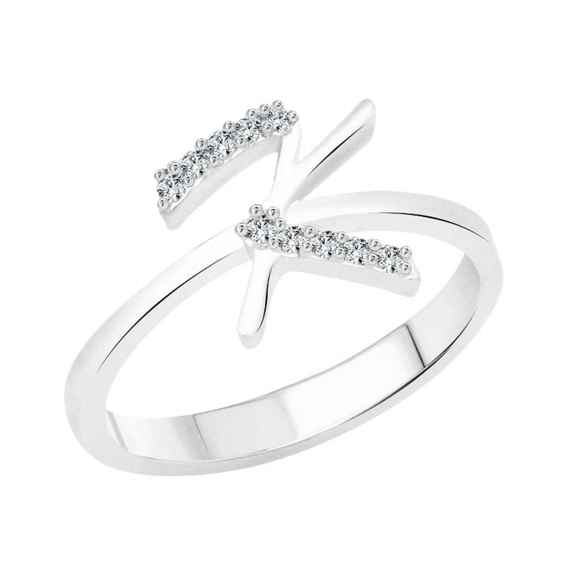 initial ''K'' Alphabet (CZ) Silver and Rhodium Plated Alloy Ring for Women and Girls