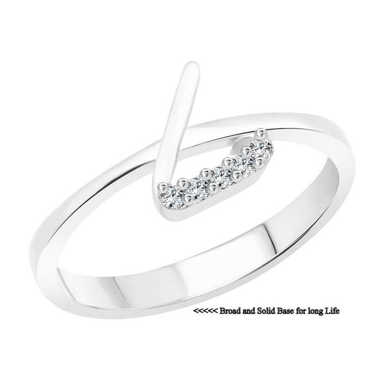 initial ''L'' Alphabet (CZ) Silver and Rhodium Plated Alloy Ring for Women and Girls