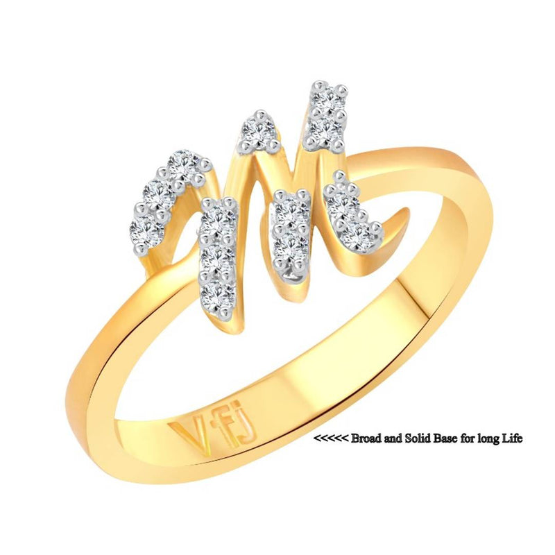 initial ''M'' Letter (CZ) Gold and Rhodium Plated Alloy Ring for Women and Girls