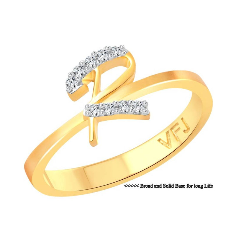 initial ''R'' Letter (CZ) Gold and Rhodium Plated Alloy Ring for Women and Girls