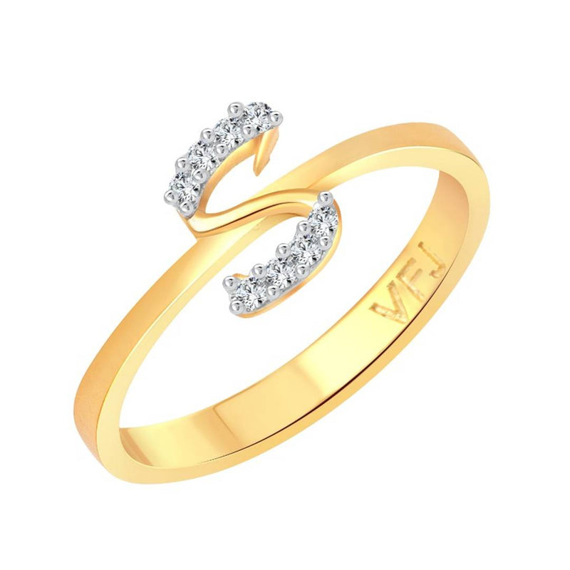 initial ''S'' Letter (CZ) Gold and Rhodium Plated Alloy Ring for Women and Girls