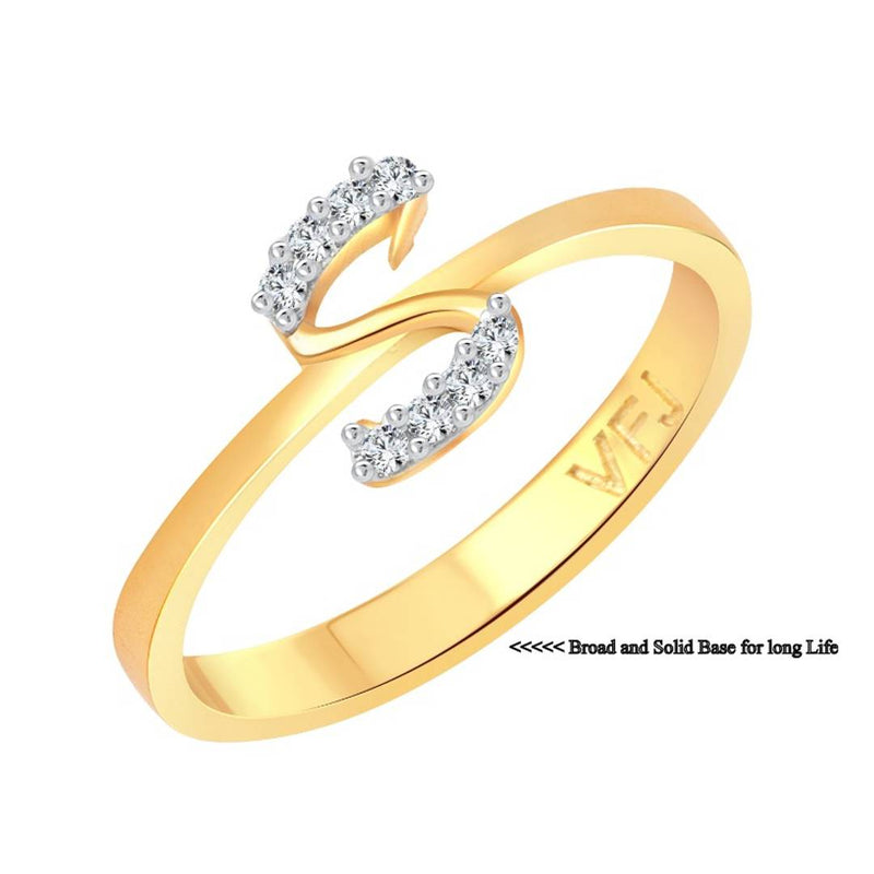 initial ''S'' Letter (CZ) Gold and Rhodium Plated Alloy Ring for Women and Girls