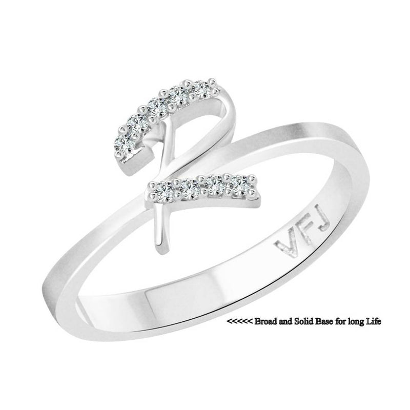 Initial ''R'' Alphabet (CZ)  Rhodium Plated Alloy Ring for Women