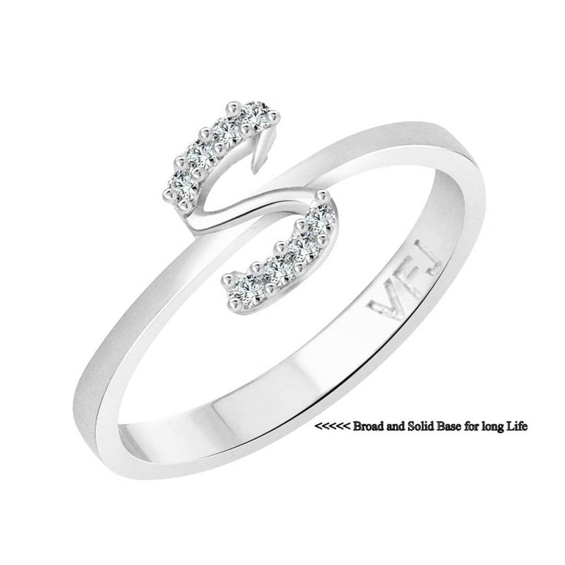 initial ''S'' Alphabet (CZ)  Rhodium Plated Alloy Ring for Women and Girls