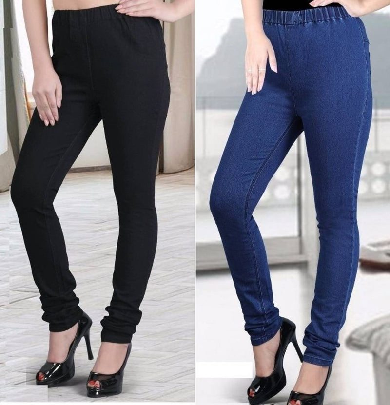Fashionable Denim Solid Jeggings Pack Of 2
