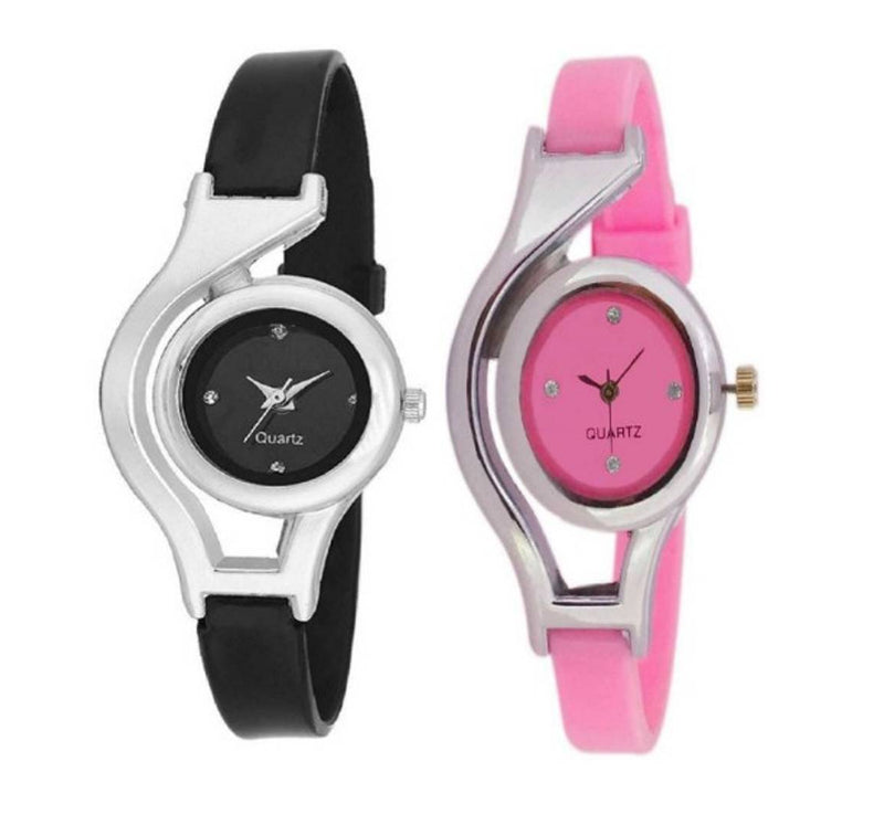 Pack of 2 Black_Pink Watches For Women