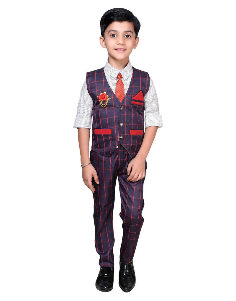 Boys Kids Cotton Blended Waistcoat, Shirt, Tie Trouser Set