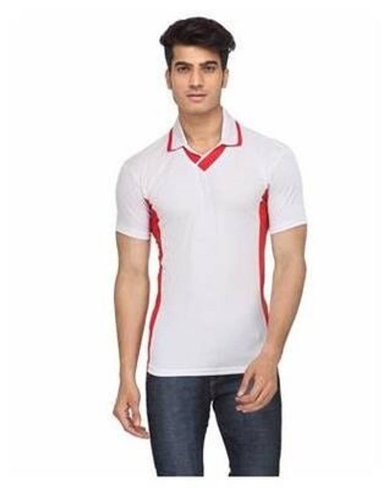 Men's White Red V-Neck Sports T-shirt