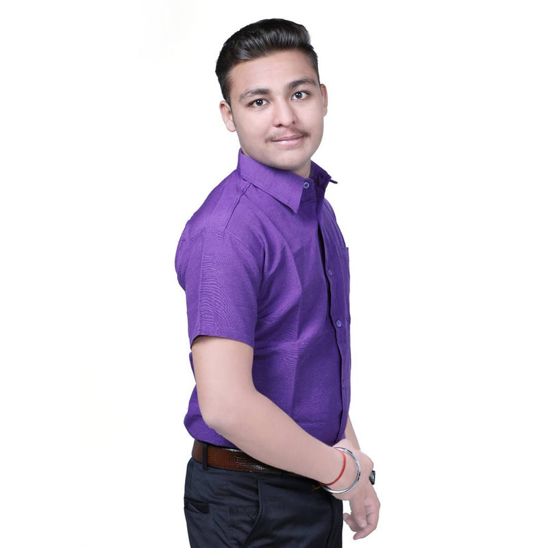 Purple Solid Cotton Regular Fit Formal Shirt for Men's