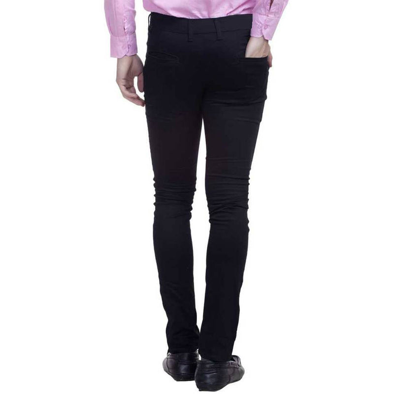 Men's Black Cotton Blend Slim Fit Mid-Rise Chinos