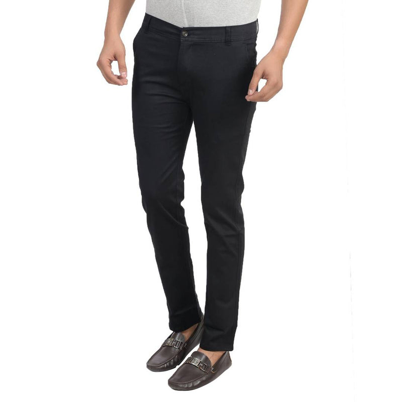 Men's Black Cotton Blend Slim Fit Mid-Rise Chinos