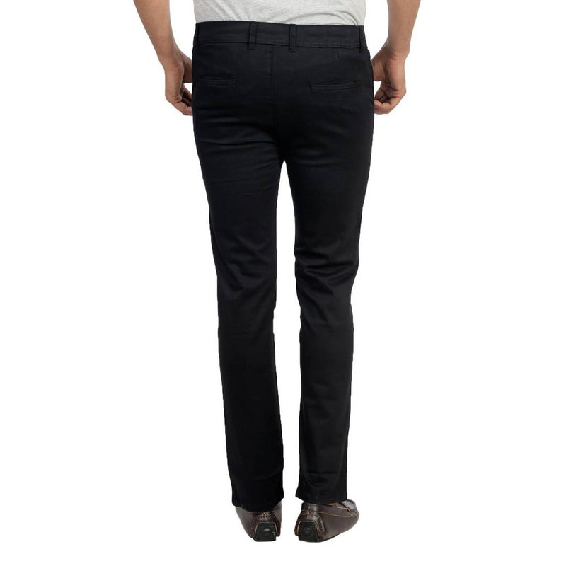 Men's Black Cotton Blend Slim Fit Mid-Rise Chinos