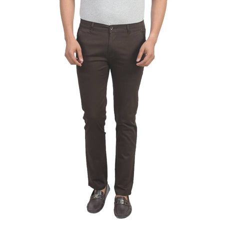 Men's Brown Cotton Blend Slim Fit Mid-Rise Chinos