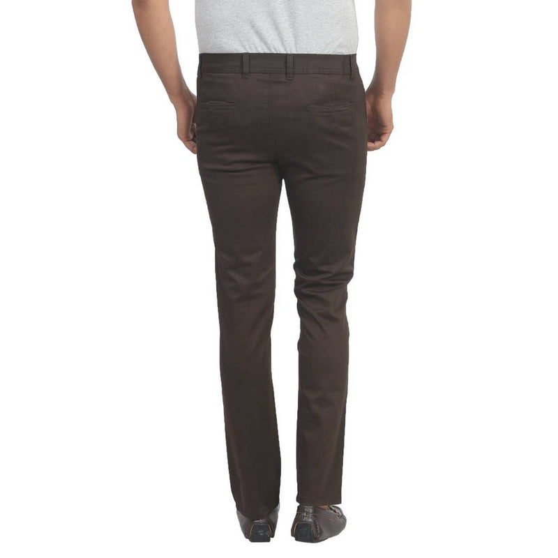 Men's Brown Cotton Blend Slim Fit Mid-Rise Chinos