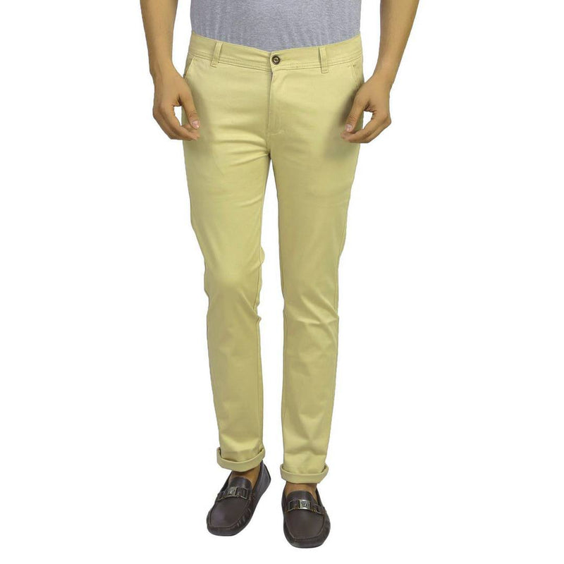 Men's Off White Cotton Blend Slim Fit Mid-Rise Chinos