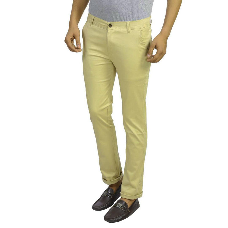 Men's Off White Cotton Blend Slim Fit Mid-Rise Chinos