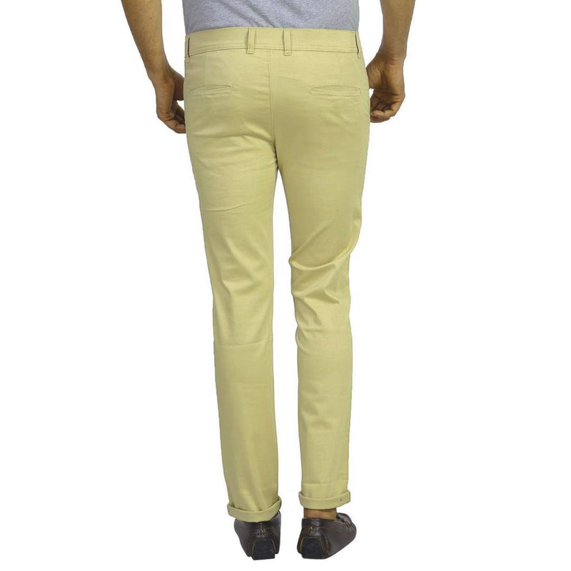 Men's Off White Cotton Blend Slim Fit Mid-Rise Chinos