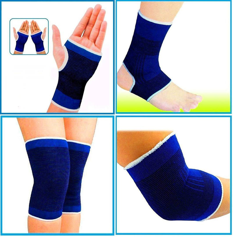 Elastic 4-In-1 Ankle Elbow Palm Knee Support For Joint Pain Surgical & Sports Activity - 2 Pair Each