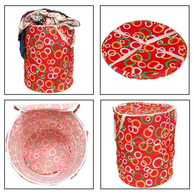 Foldable Collapsible Pop-Up Round Laundry Bag With Carry Handle (Assorted Pattern & Colour) - 1 Piece