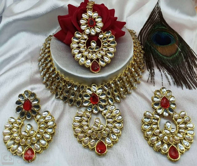 Antique Gold Plated Kundan Bridal Jewellery Set