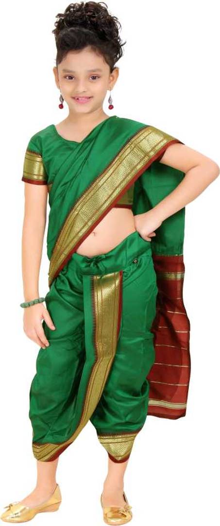Green Fancy Ready To Wear Kids Saree