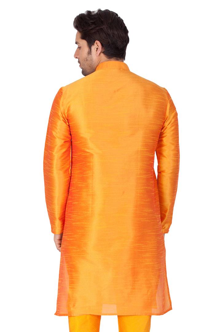 Men's Orange Cotton Silk Kurtas
