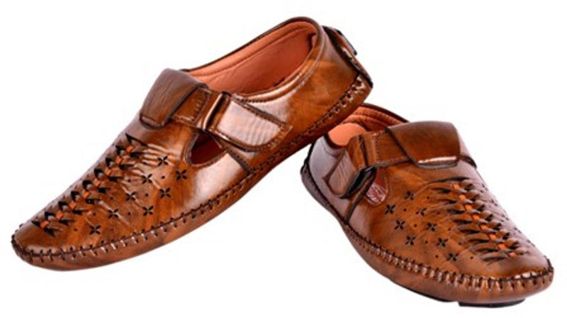 Men's Brown Synthetic leather Solid Comfort Sandals