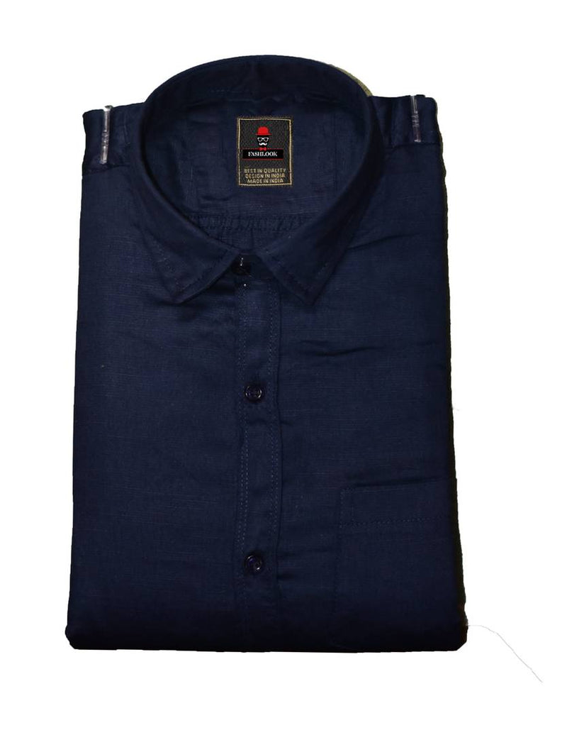 Men's Navy Blue Solid Cotton Blend Full Sleeve Casual Shirt